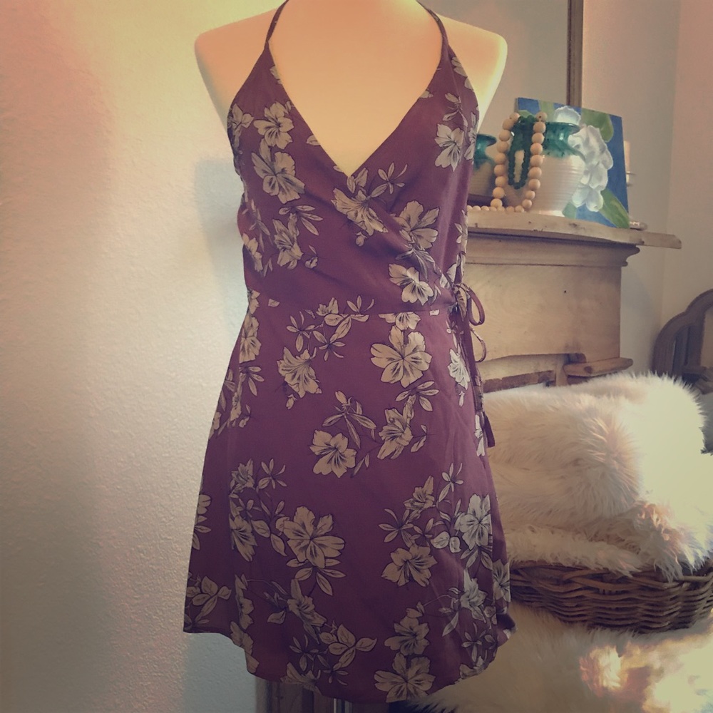 Purple Floral Wrap Dress By Tobi